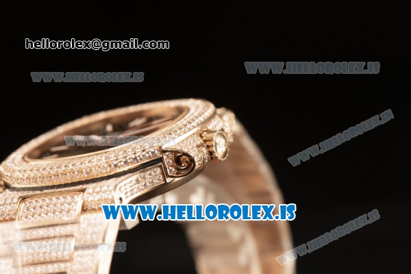 Patek Philippe NAUTILUS All Diamond Rose Gold Case With Clone Original Movement 1:1 Clone - Click Image to Close
